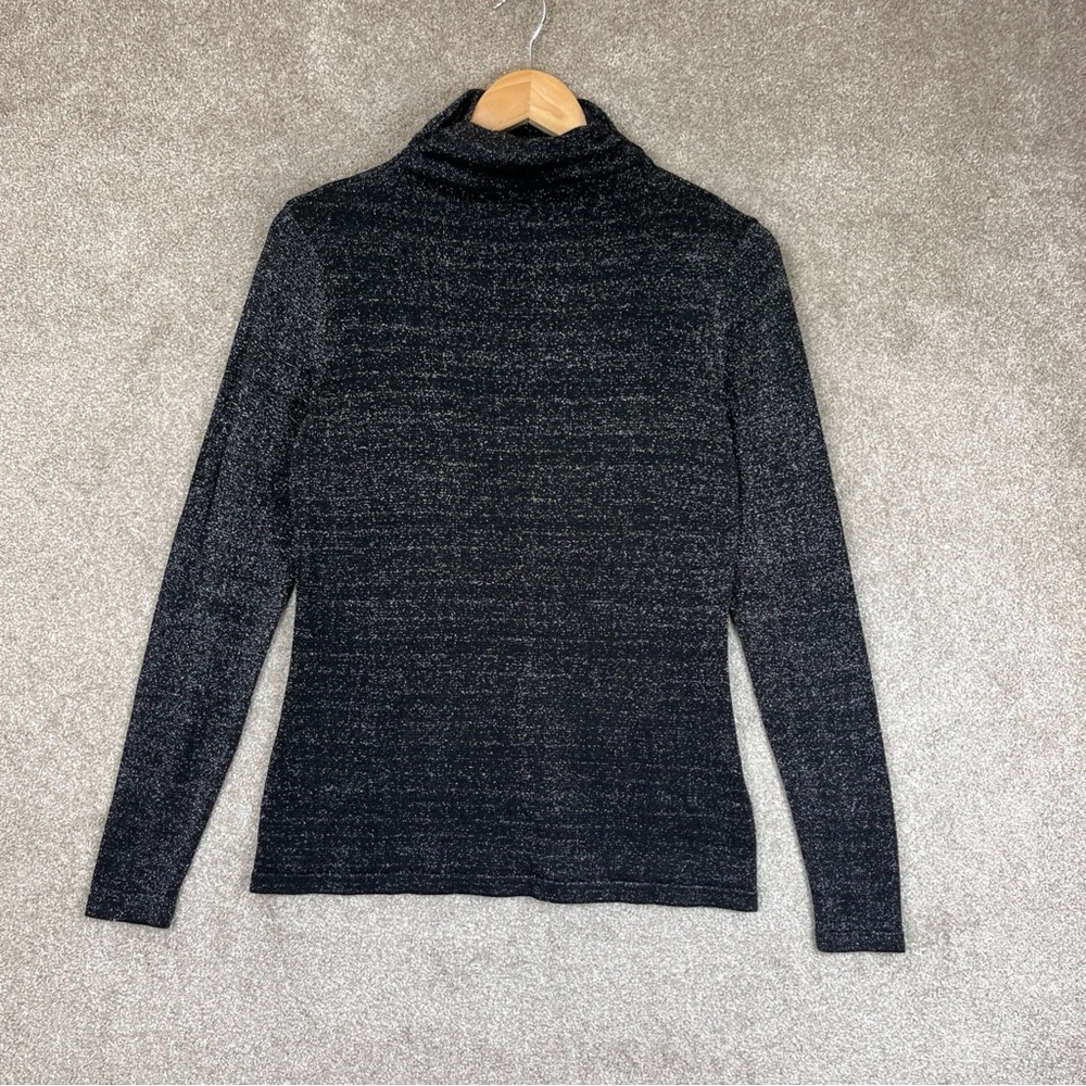 Boston Proper Sweater Womens Medium Black Metallic Pullover Viscose Blend- 2638*